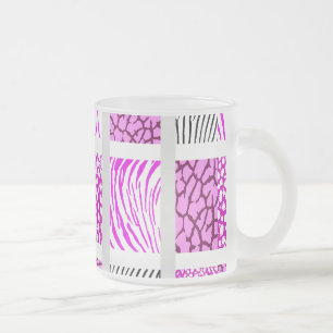 Wit en Roze Gemengde Dierafdrukken Matglas Koffiemok