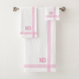 Wit en Roze Gestreepte Aangepaste Initialen Bad Handdoek