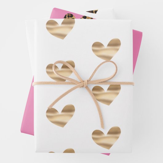 Wit en Roze Goud Glam en Leopard Harten Inpakpapier Vel (In situ)