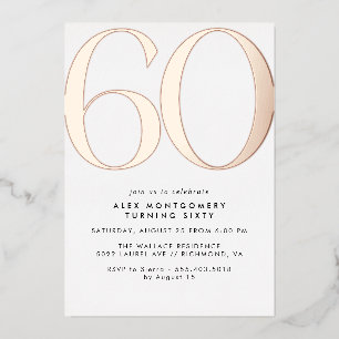 Wit en Roze Goud Simple Glam 60ste Verjaardag Folie Uitnodiging