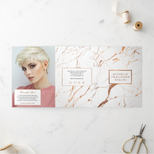 Wit en Roze Gouden Marmer Salon Brochure Drieluik Kaart