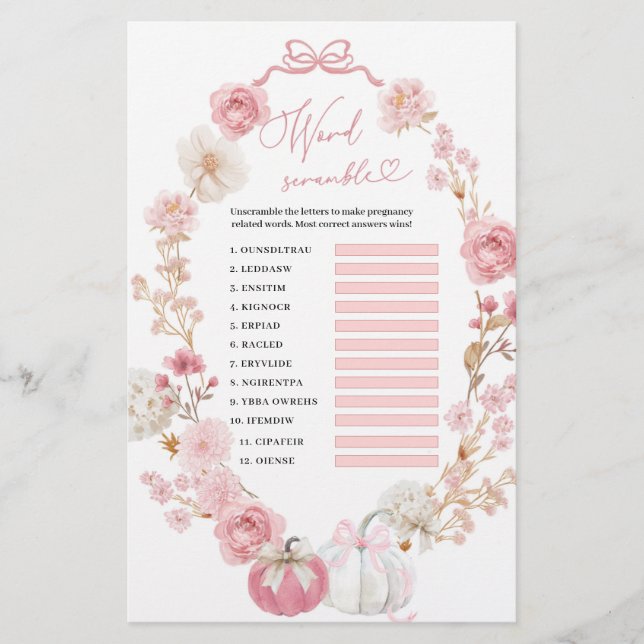 Wit en roze kleine pompoen woord scramble (Voorkant)