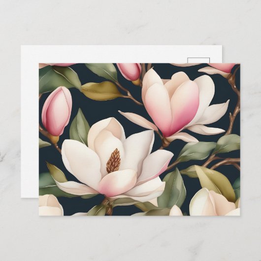 Wit en roze Magnolia bloemen patroon Briefkaart (Voorkant / Achterkant)