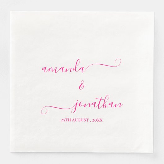Wit en Roze Minimalistisch Elegant Script Bruiloft Servet (Voorkant)