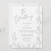 Wit en saga groen dik bruiloft Uitnodiging (Voorkant)