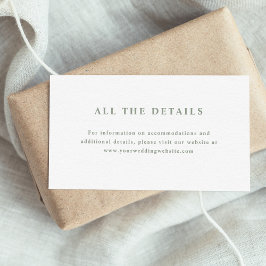 Wit en Sage Groen Elegante Tekst Trouwdetails Informatiekaartje