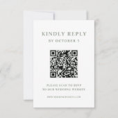 Wit en Sage Groen Elegante Tekst Wedding QR Code RSVP Kaartje (Voorkant)