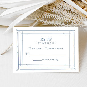 Wit en Stofblauw Tijdloze Formele Trouwdag RSVP Kaartje