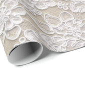 Wit en Tan Lace Textuur Cadeaupapier (Rol Hoek)