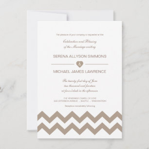 Wit en Taupe Chevron Wedding Invitations Kaart