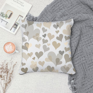 Wit en taupe hartenpatroon Elegant meisjesachtig s Kussen