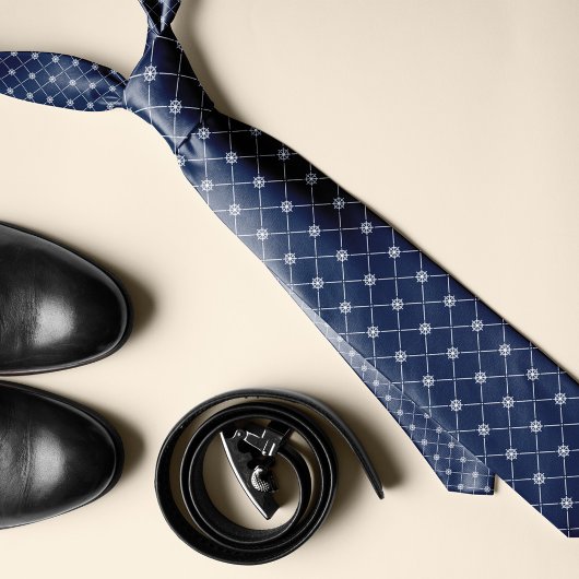 Wit en zeemacht Nautical Ship Wheel Diamond Patter Stropdas