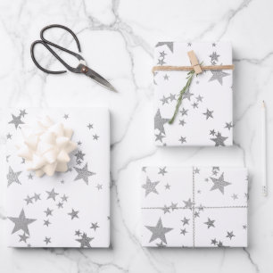 Wit en Zilver Celestial Star Wrapping Papier Inpakpapier Vel