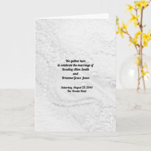 Wit en Zilver Kant en Parels op Satijn Programma (Gele Bloem)