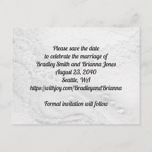 Wit en Zilver Kant en Parels op Satijn Uitnodiging Briefkaart (Voorkant)