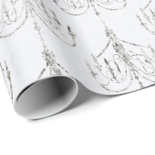 Wit en Zilveren Folie Damask Cadeaupapier