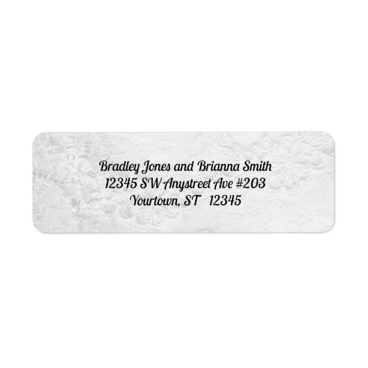 Wit en Zilveren Kant en Parels op Satijnen Bruilof Etiket (Voorkant)