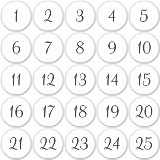 Wit en zwart 1 - 25 genummerde cirkels sticker (Voorkant)