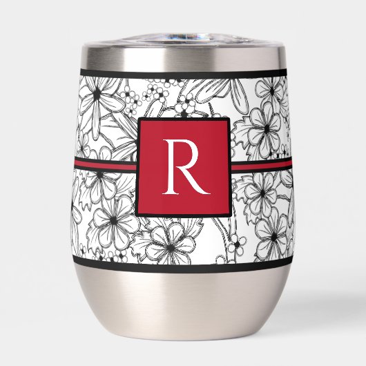 Wit en zwart bloemmotief: rood monogram (Voorkant)