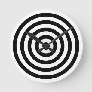 Wit en Zwart Concentrische Cirkels Ringen Patroon Ronde Klok