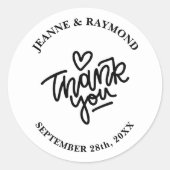 Wit en Zwart Custom Dank u bruiloft gunst Ronde Sticker (Voorkant)