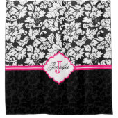 Wit en zwart Damask roze streep 2 Douchegordijn (Voorkant)