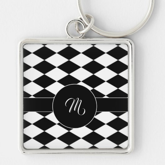 Wit en zwart diamantpatroon sleutelhanger (Voorkant)