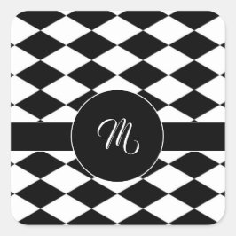 Wit en zwart diamantpatroon vierkante sticker