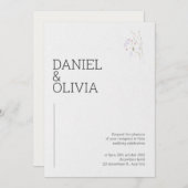 Wit en zwart eenvoudig minimalistisch bloem bruilo kaart (Voorkant / Achterkant)