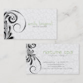 Wit en zwart Elegant Bloemen Swirl Visitekaartje (Voorkant / Achterkant)