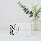 Wit en zwart Elegant Bloemen Swirl Visitekaartje (Staand voorkant)