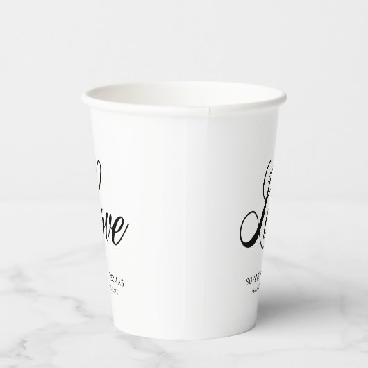 Wit en zwart Elegant Cursive Love Paper Cups Papieren Bekers (Rechts)