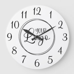 Wit en zwart elegant script nummers logo grote klok