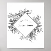 Wit en zwart groen Bruiloft Gast Boek Sign Poster (Voorkant)