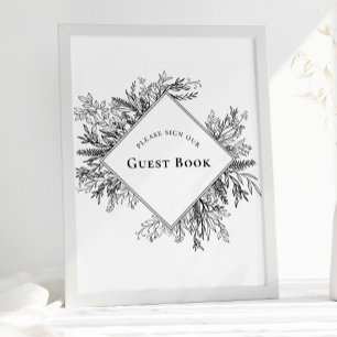 Wit en zwart groen Bruiloft Gast Boek Sign Poster