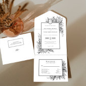 Wit en Zwart Groen Bruiloft Monogram All In One Uitnodiging