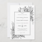 Wit en Zwart Groen Bruiloft Monogram Details Kaart (Voorkant)