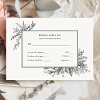 Wit en Zwart Groen Bruiloft Monogram RSVP
