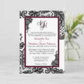 Wit en Zwart Kant Bruiloft Uitnodiging Kaart (Staand voorkant)