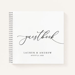 Wit en zwart minimalistisch bruiloft gastenboek notitieboek