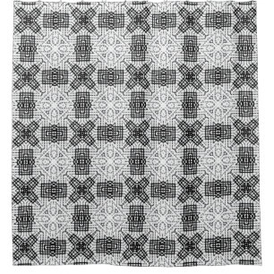 Wit en zwart opengewerkte geometrische patroon Ann Douchegordijn