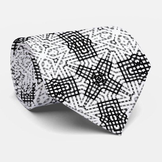 Wit en zwart opengewerkte geometrische patroon Ann Stropdas (Opgerold)