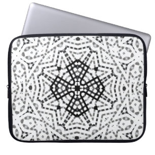 Wit en zwart opengewerkte geometrische patroon Els Laptop Sleeve