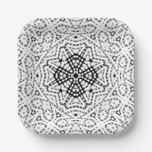 Wit en zwart opengewerkte geometrische patroon Els Papieren Bordje
