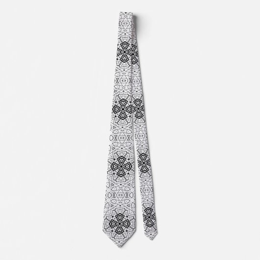 Wit en zwart opengewerkte geometrische patroon Els Stropdas (Voorkant)