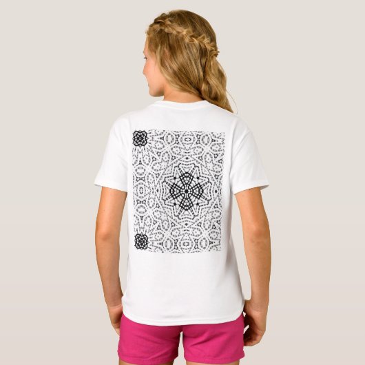 Wit en zwart opengewerkte geometrische patroon Els T-shirt (Achterkant volledig)