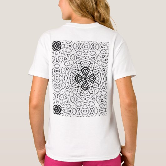 Wit en zwart opengewerkte geometrische patroon Els T-shirt (Achterkant)