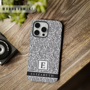 wit en zwart paisley patroon iPhone 15 pro max hoesje