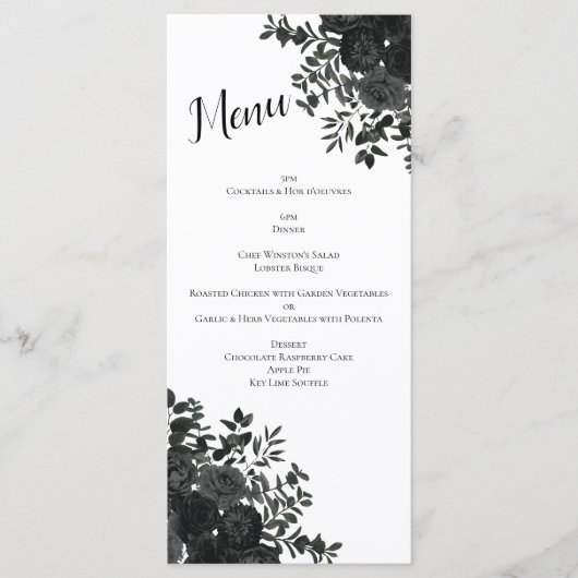 Wit en zwart Roos Gothic Wedding Menu (Voorkant)