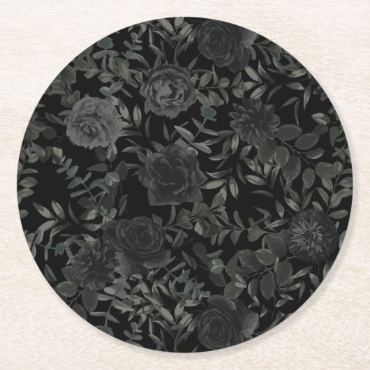 Wit en Zwart Roos Gotische Bruiloft Onderzetters (Voorkant)